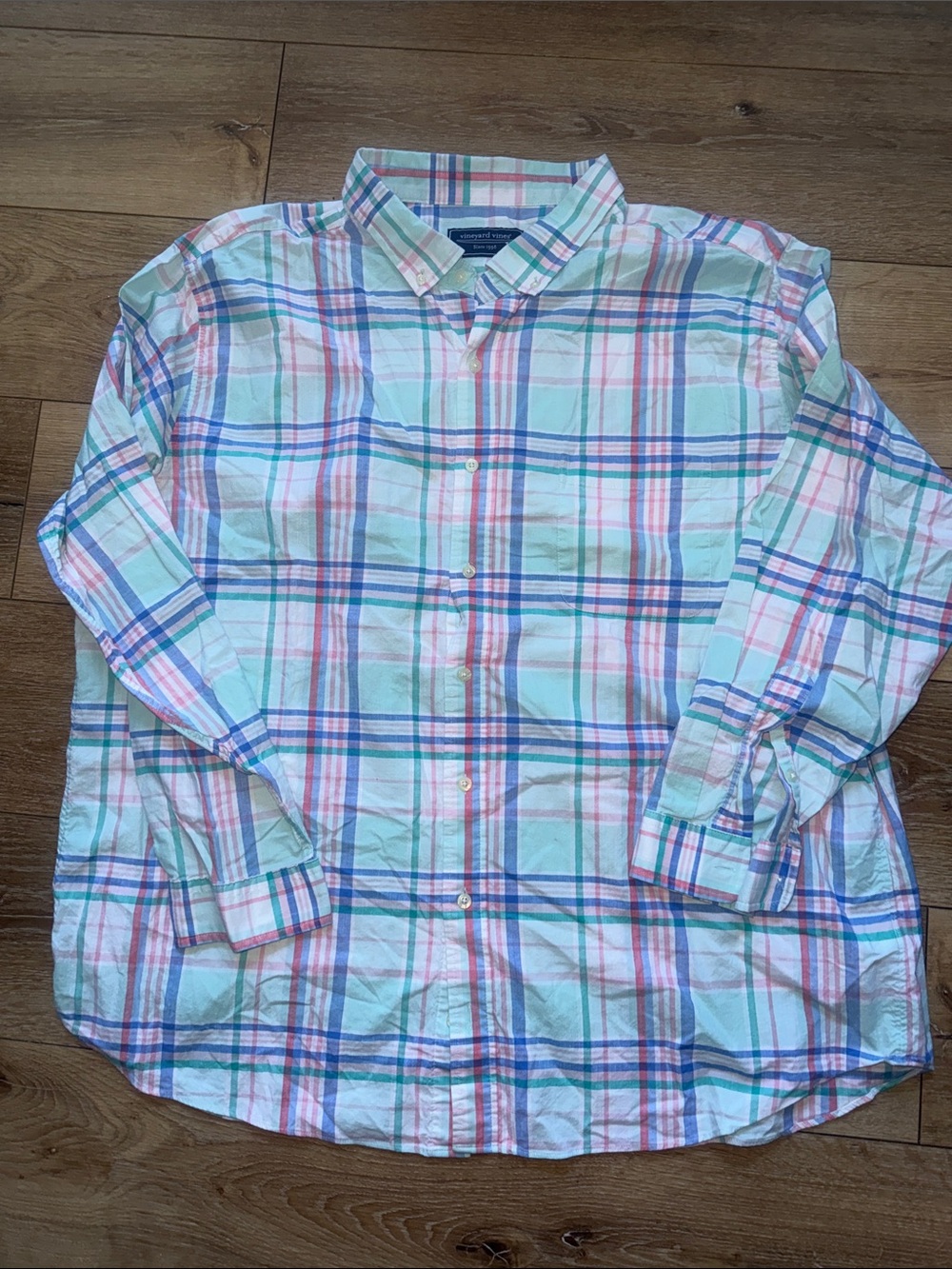 Vineyard Vines Pastel Plaid Button-Down Shirt - Blue, Pink, Green Size 2XB